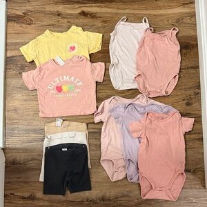 Bundle of Baby Girl 9 Month Onsies, Tees, Shorts Pink Purple Yellow H&M